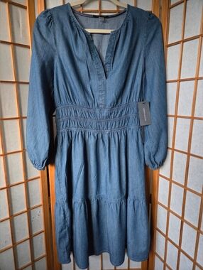 NWT TOMMY HILFIGER JEANS BLUE COTTON/VISCOSE MIX KNEE LENGTH DRESS SIZE 10 (M)